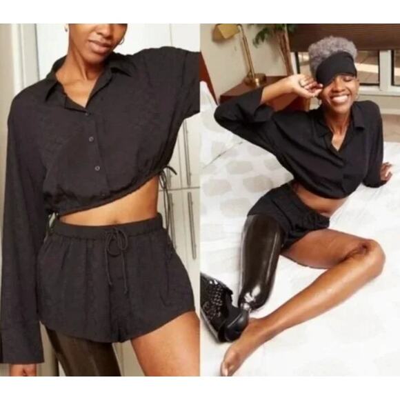 Savage X Fenty Crop Blouse Airy Lightweight Jacquard Drawstring Women's Small - Picture 9 of 9